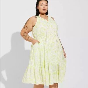 Torrid Women’s Plus Size 3X Midi Wash Gauze Tiered Dress In Boho Floral Yellow‎
